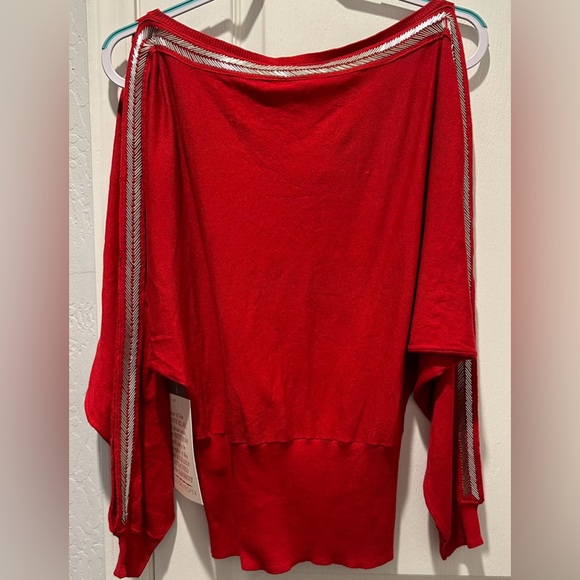 NWT Boston Proper Chevron Beaded Open Sleeve Sweater Heartthrob Red Holiday Glam - Picture 6 of 11